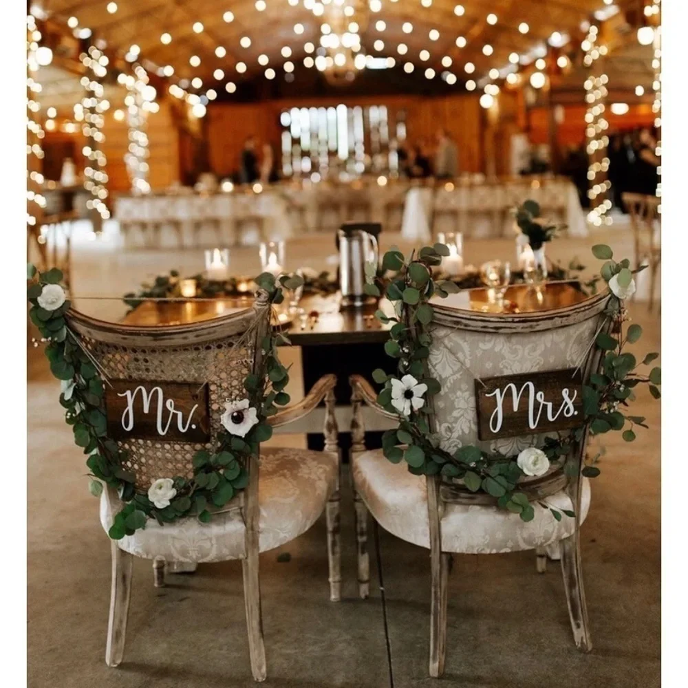 Mr. & Mrs. Wooden Chair Signs for Wedding Reception or Party - White Black